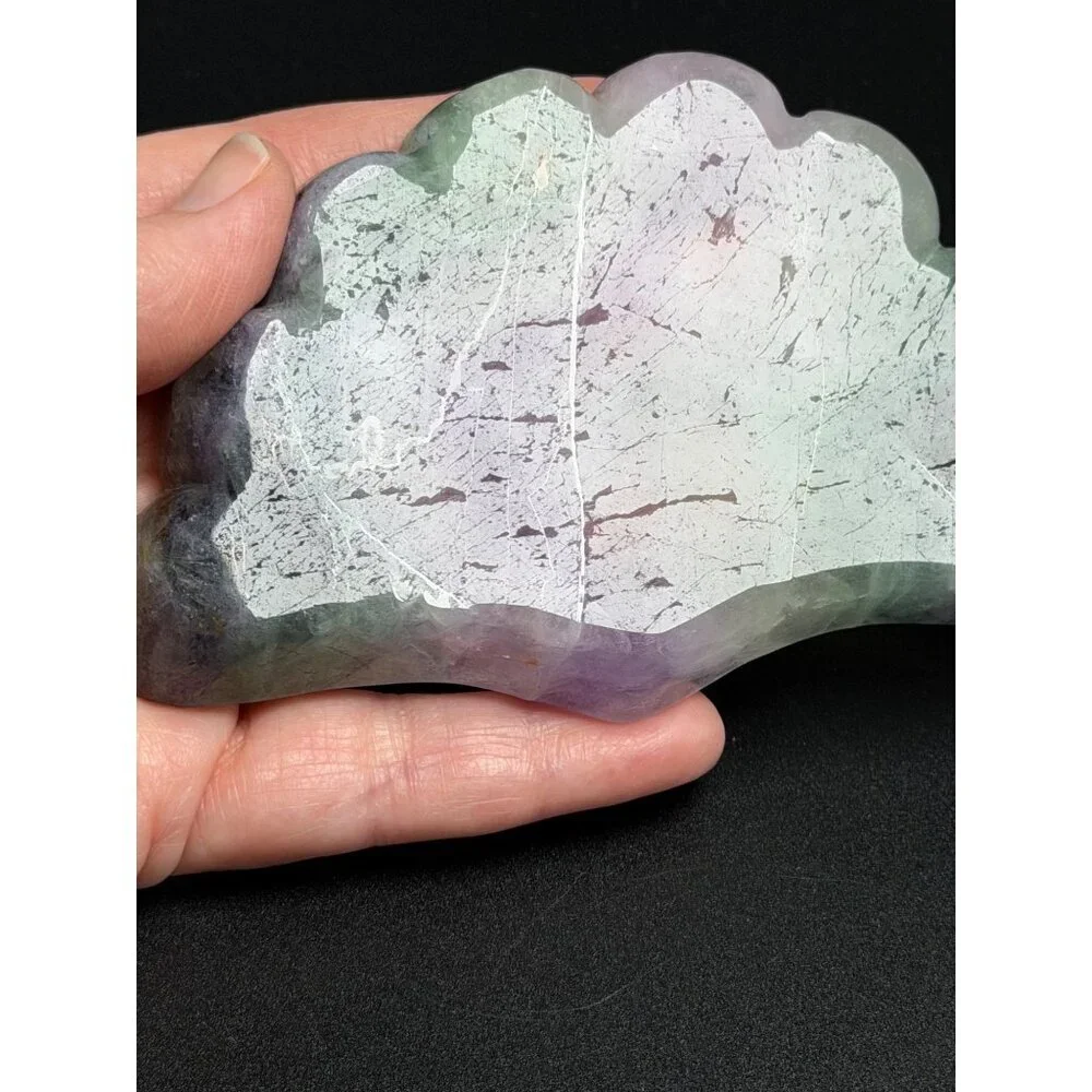Natural Fluorite Shell Dish Bowl Hand Carved Stone Healing Crystal UVs 182g 4